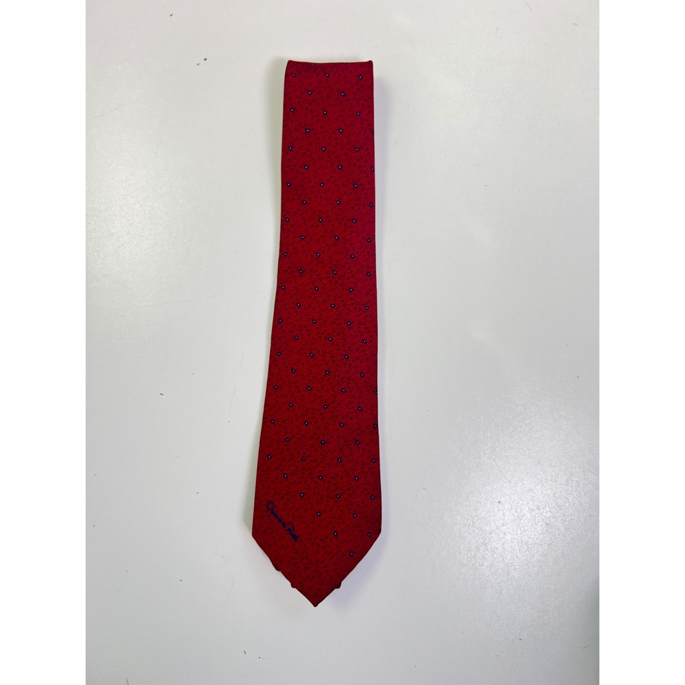 Vintage Oscar de‎ la Renta Mens Burgundy Silk Micro Dot Necktie Classic Red Tie